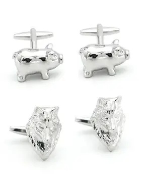 

10pairs/lot Animal Pig Cufflinks Piggy Money Box Cuff Links Silver Wolf Head Fox Cufflinks Cuff Button Men's Jewelry Gift