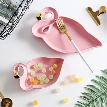 

3D Flamingo Plate Pink Bird Creative Ceramic Dishes Snacks Dried Fruit Plate Dessert Plate DIY Birthday Wedding Party Supplies