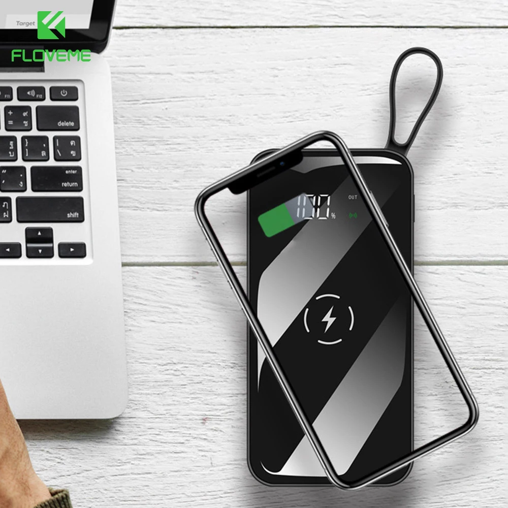 FLOVEME Drahtlose Ladegerät Power Bank Externe Batterie QI 10000mAh Drahtlose Aufladen Power Dual i