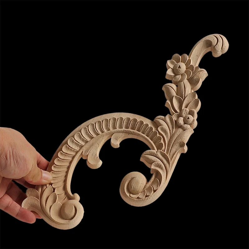 Ornament Crafts Wooden Figurine Crafts Resin Crafts Glass Fruit Pendants Horn Flower Rectangle Carving Natural Wood Appliques For Furniture Cabinet Unpainted Wooden Mouldings Decal Vintage Decoration