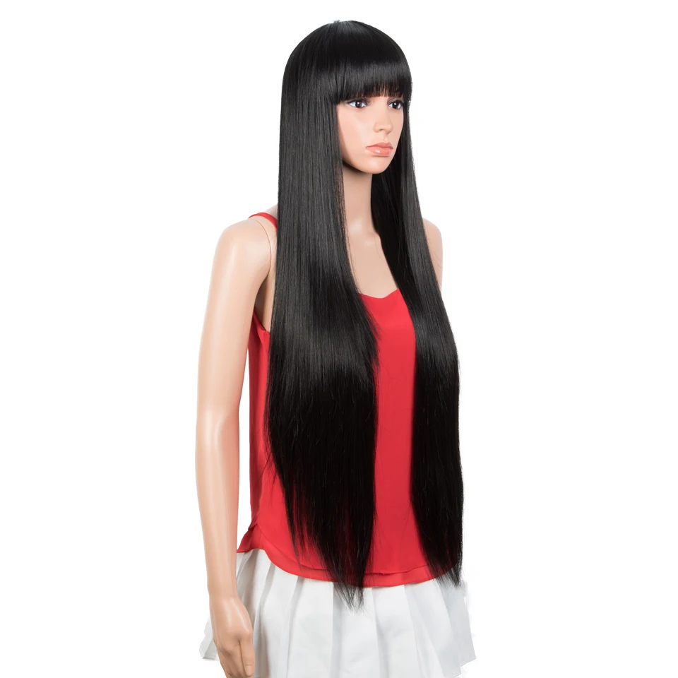 FASHION IDOL Synthetic Wig With Bangs 36 Inch Long Straight Wig Cosplay Ombre Blond Wigs For Black Women Heat Resistant Fiber