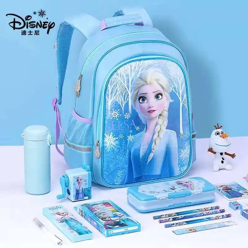 Bolsa escolar Disney Frozen para meninas, mochila ortopédica de ombro, grande capacidade, Elsa Anna, estudante primária, presentes de aniversário