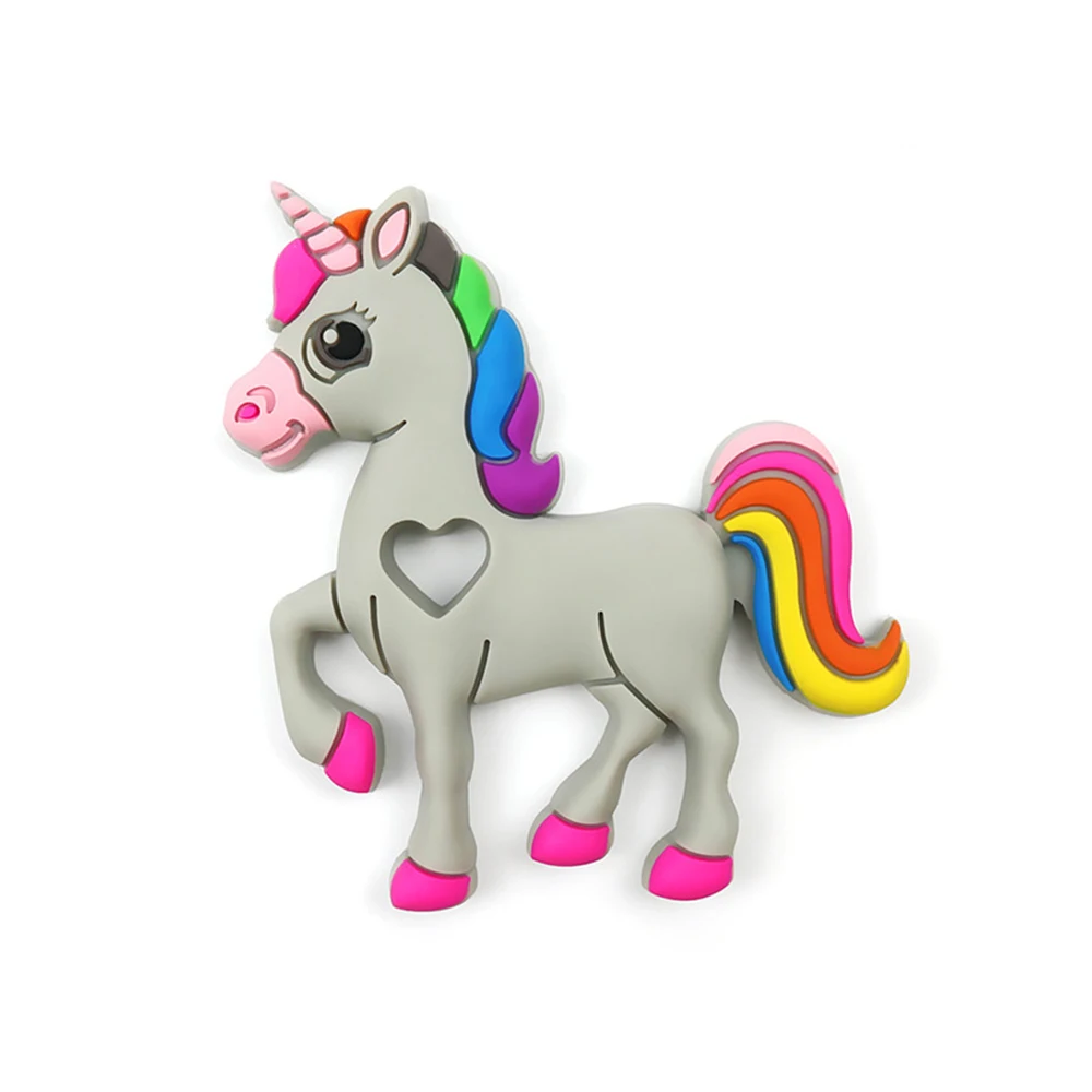 Unicorn LOFCA 1 шт., детские игрушки-прорезыватели, соска, клипса, цепочка, пищевые силиконовые бусины, подарок для детского душа, мультяшное ожерелье с животными, аксессуары - Цвет: Unicorn
