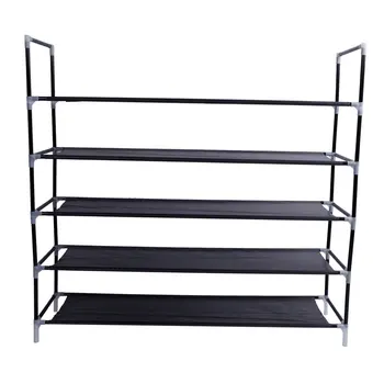 

[US stock]Simple Assembly 5 Tiers Non-woven Fabric Shoe Rack with Handle Black