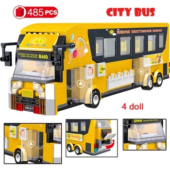 

485PCS Creator Travel Bus Building Blocks Compatible Technic City Car Bricks Creative Educational Toys for Children