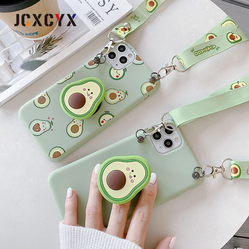 3D cartoon avocado Holder Stand lanyard Soft phone case for iphone