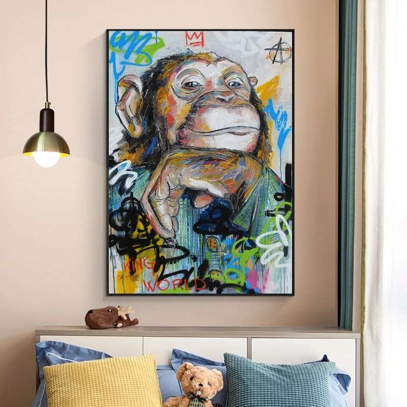 Baby Room Cute Monkey Canvas Painting Animal Graffiti Art Poster E Stampe Nursery Wall Art Picture For Kids Room Decor