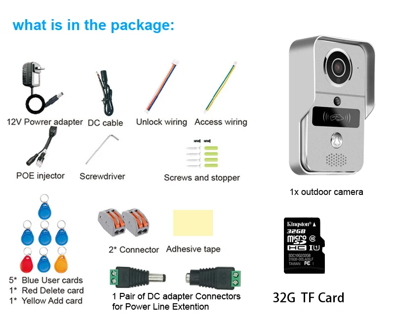 package of IP video Door phone Intercom system with 32g TF card konx