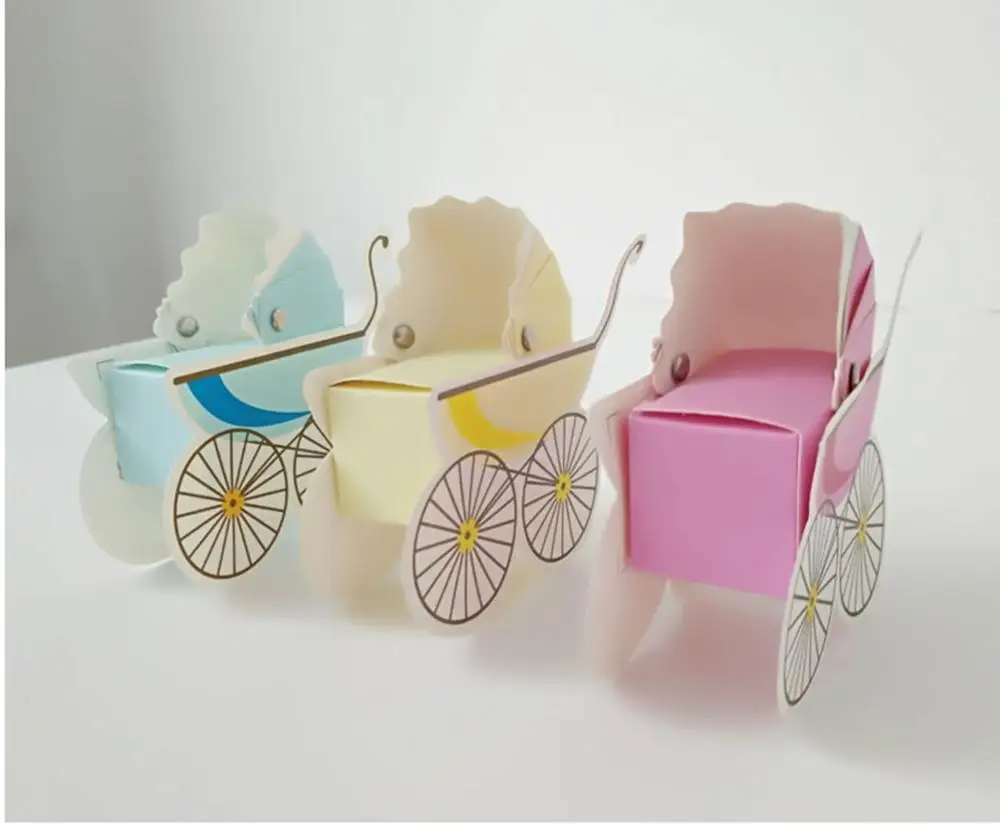 

1pc Creative Trolley Candy Box Baby Shower Birthday Party Favor Gift Box Stroller Cart Baby Sweet Box Yellow/Blue/Pink