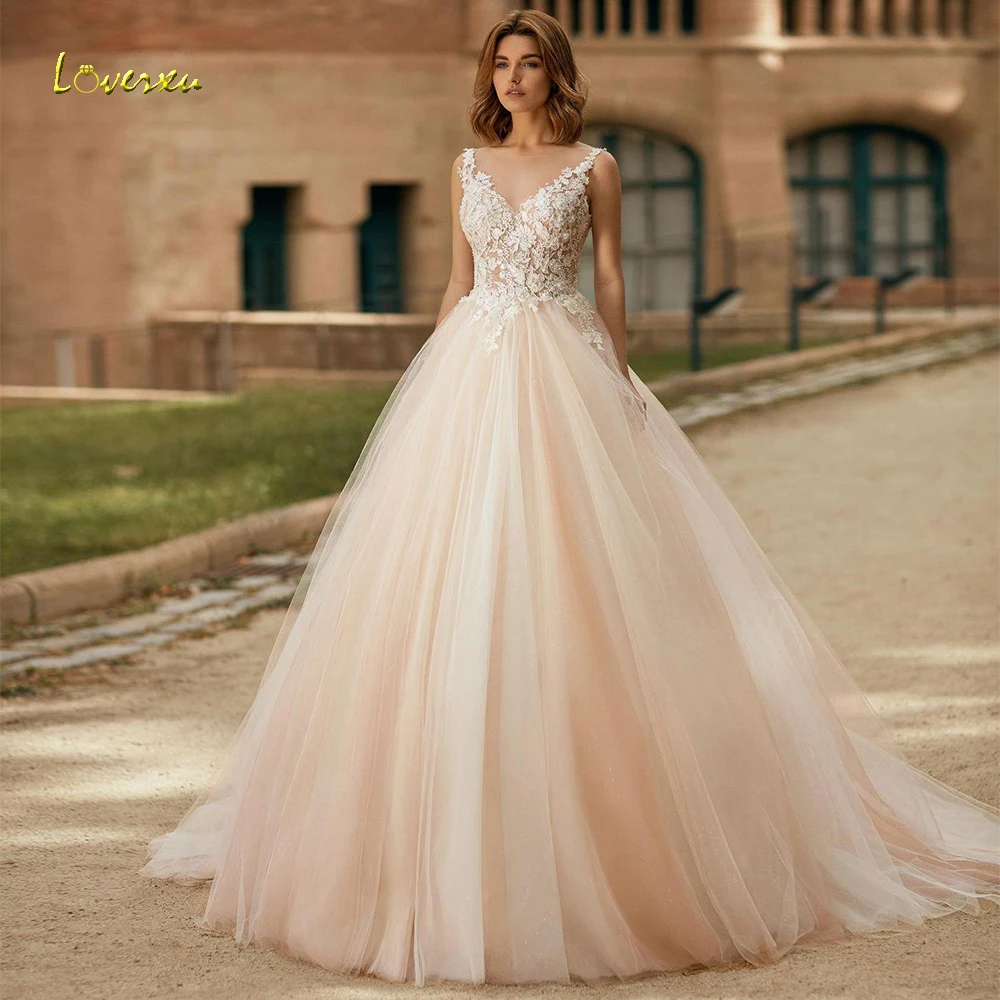 

Loverxu Scoop Ball Gown Wedding Dresses 2019 Alluring Appliques Cap Sleeve Lace Up Bride Dress Court Train Bridal Gown Plus Size