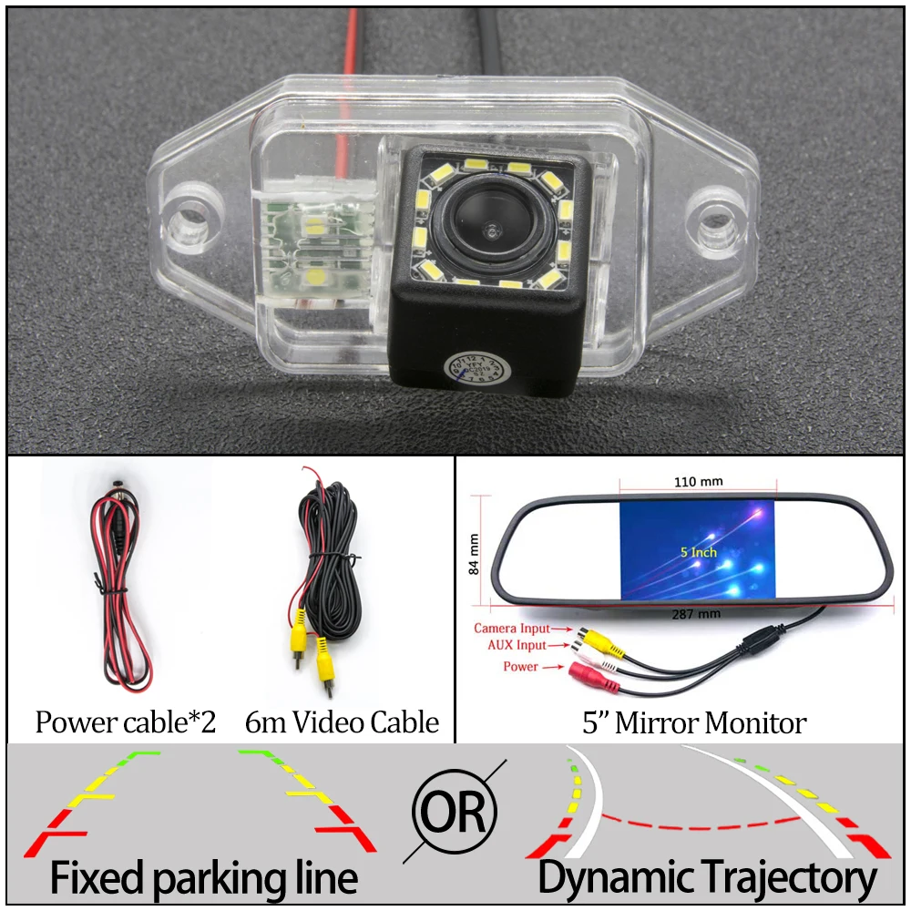 Камера заднего вида CCD с фиксированной или динамической траекторией для Toyota Land Cruiser серии 120/Prado 2700 4000 Автостоянка аксессуары - Название цвета: 12LED N 5 in Mirror