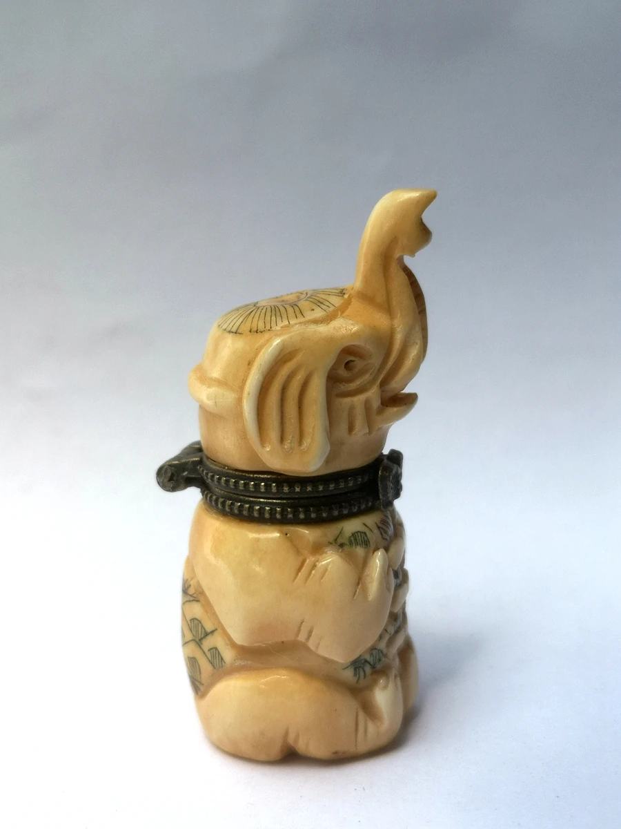 

YIZHU CULTUER ART Collection Ancient China Tibet ox Bone Hand Carved Lovely Elephant Jewelry box Family Decoration