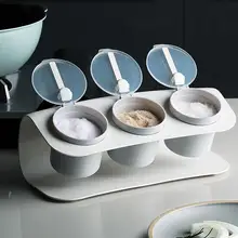 Нескользящий дизайн 3 в 1 коробка для хранения приправ с прозрачными крышками Набор для кухни кухонные пластмассовые для приправ коробка для хранения