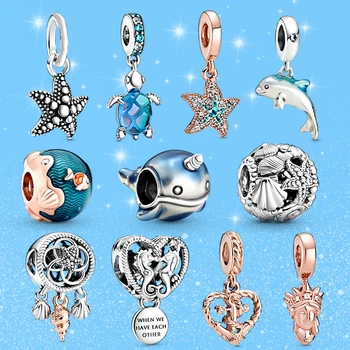 

2Pcs/Lot Lovely Dolphin Tortoise Charms Pendant Beads fit Original Brand Bracelets Necklaces for Women Kids DIY Jewelry Making