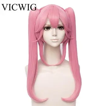 

VICWIG Anime Cosplay Wigs With Bangs Fate/Grand Order Pink Synthetic Hair Double Horsetail for Women