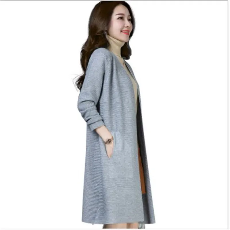 Осенний женский длинный вязаный кардиган, модный длинный свитер, пальто для офиса, женские вязаные топы, женские новые размера плюс H143