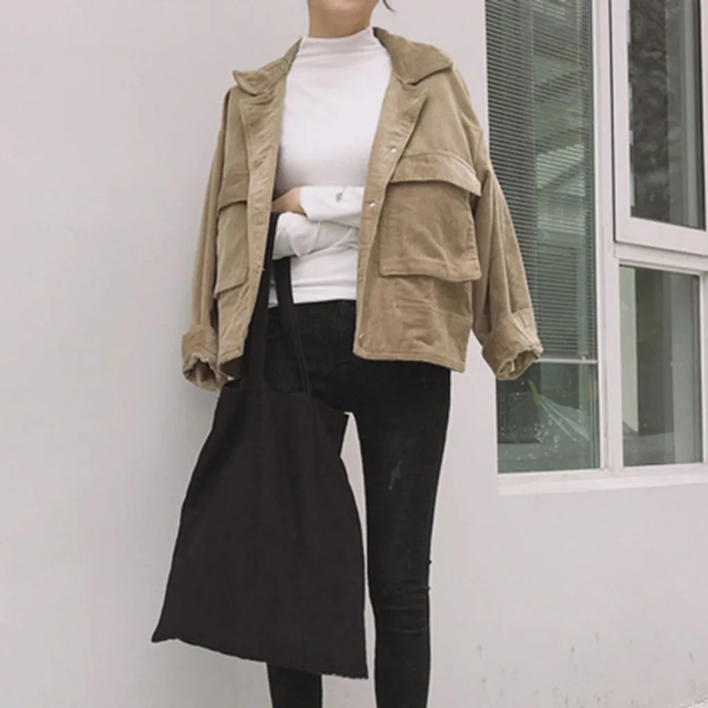 Пальто 2019TOP популярная модная женская Вельветовая куртка Верхняя рубашка пальто повседневная винтажная свободная бейсбольная форма короткое пальто Winterjas Dames
