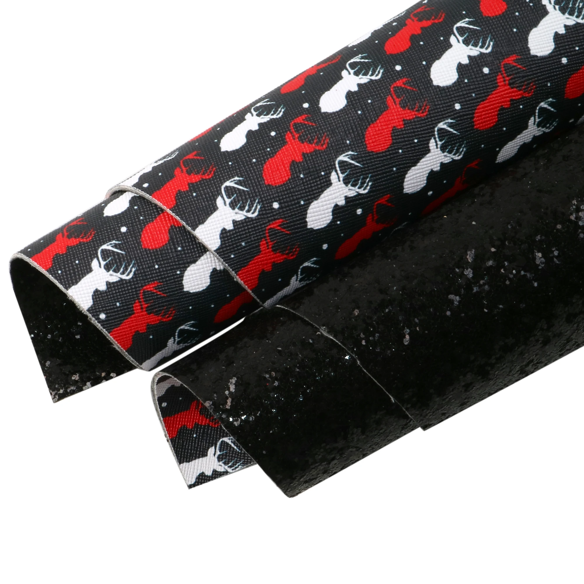 Double Sided Chunky Glitter Printed Faux Leather Sheets Christmas Halloween Synthetic Leather Fabric 20x33cm for DIY Hair Bows