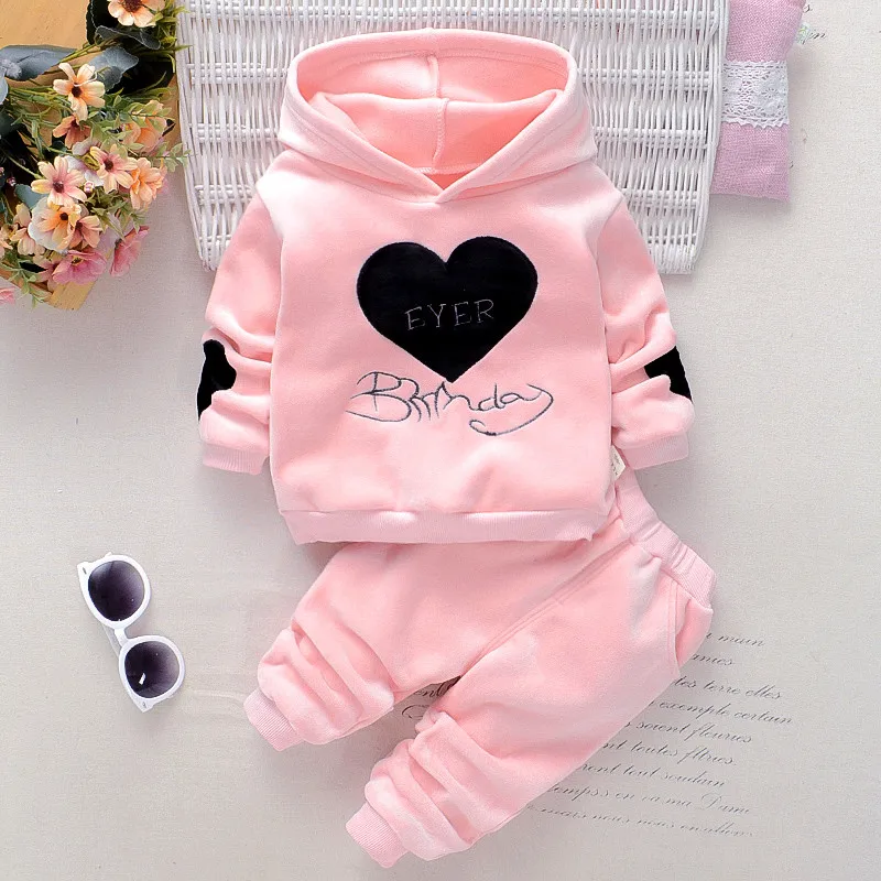 PatPat New Spring 2pcs Baby Girl Sweet Heart-shaped Baby's Sets Hooded Warm Autumn Winter Long Sleeve Infant Clothing Outfits