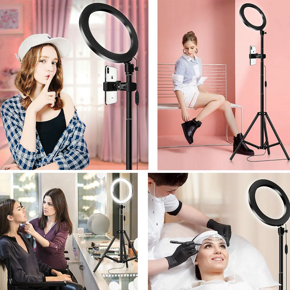 LED Floor Lamp USB Ring floor light Tripod Annular 80LEDs Standing Floor Lamp for Video YouTube Photo Ringlight Makeup Lampshade