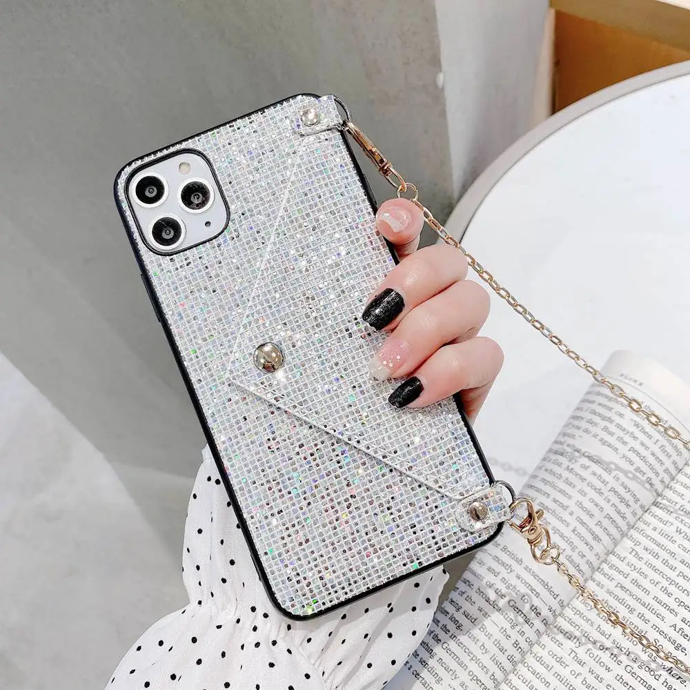Модный чехол кошелек с ремешком для телефона Huawei P30 P40 Mate 30 Pro Nova 6 5 4 блестящий