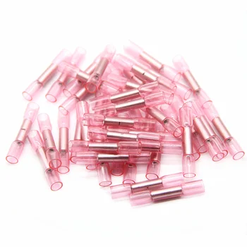 

50PCS Red Heat Shrink Terminal Insulated Butt Waterproof Electrical Wire Connectors Cable Crimp Terminal Connector 18-22 AWG