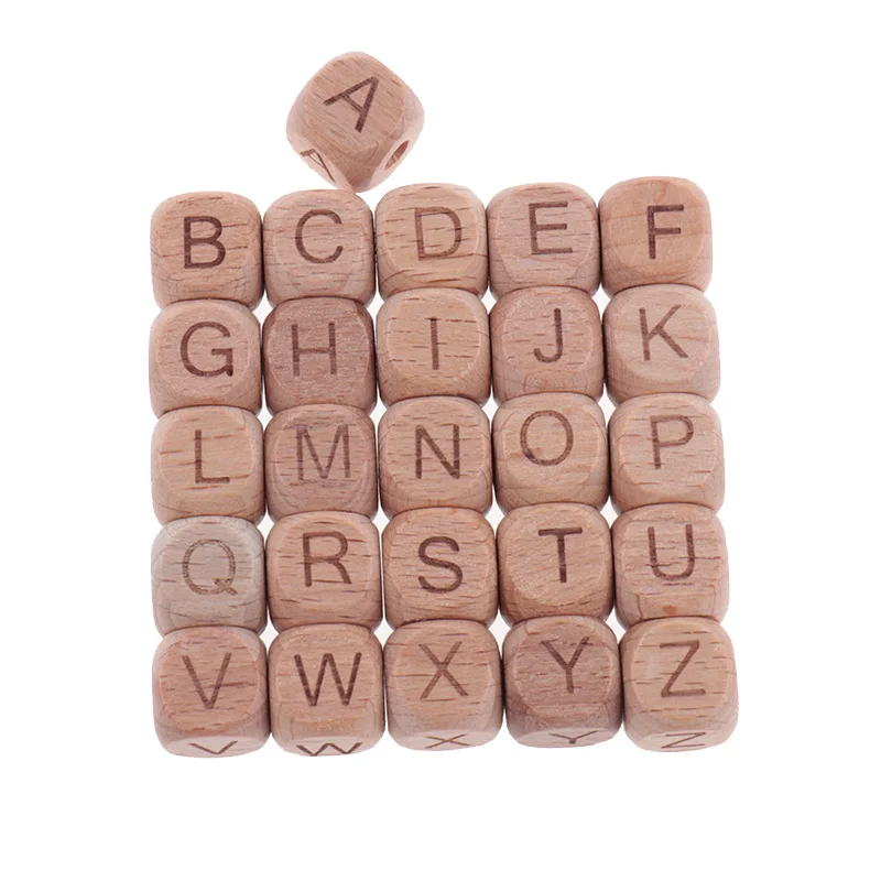 200pcs Wooden Letters Baby Beech Wood Beads Baby Teether Necklace Teether For Teeth Food Grade Wooden BPA Free Baby Goods