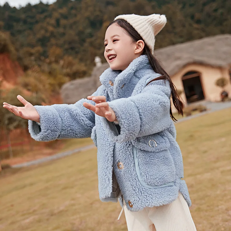 Winter New Winter Girls Fur Coat Elegant Thick Warm Baby Girl lamb Fur Jackets Coats Parka Kids Outerwear Clothes Kids Coat