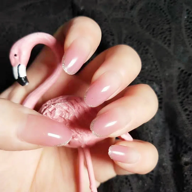 24 шт розовый градиент Ложные ногти с золотой вспышкой нажмите на ногти для маникюра кончиков ногтей прозрачные короткие накладные ногти советы с клеем для девочек DIY