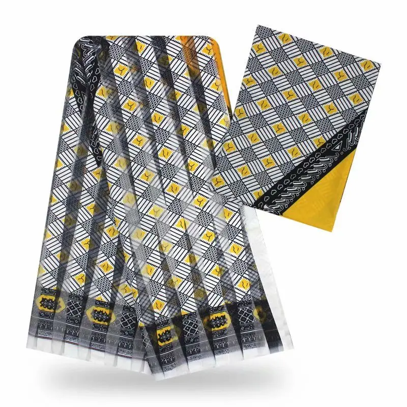 Новая цифровая шелковая ткань органза 4 ярдов+ 2 ярдов шифон Высокое качество атласная шелковая ткань Африканский принт Анкара ткань шелковая ткань