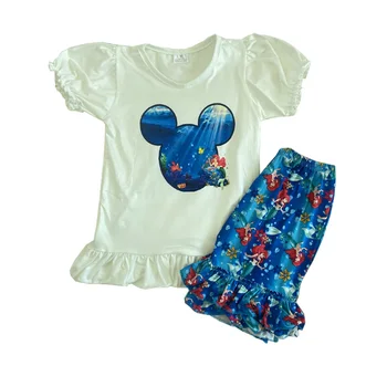 

Baby girls' clothing set ruffles shorts children outfits with cartoon prints kids summer clothes