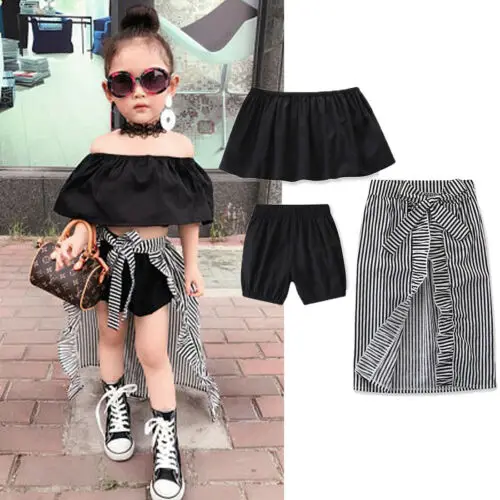 Комплект одежды из 3 предметов для маленьких девочек топы в полоску шорты накидка