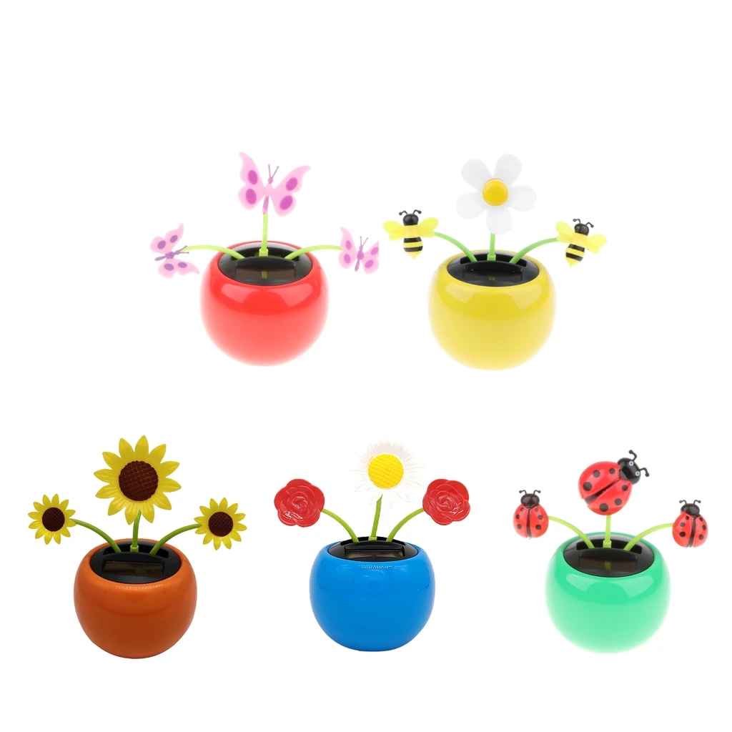 5x Solar Powered Dancing Flower Insect  Toy Car Dashboard Ornament