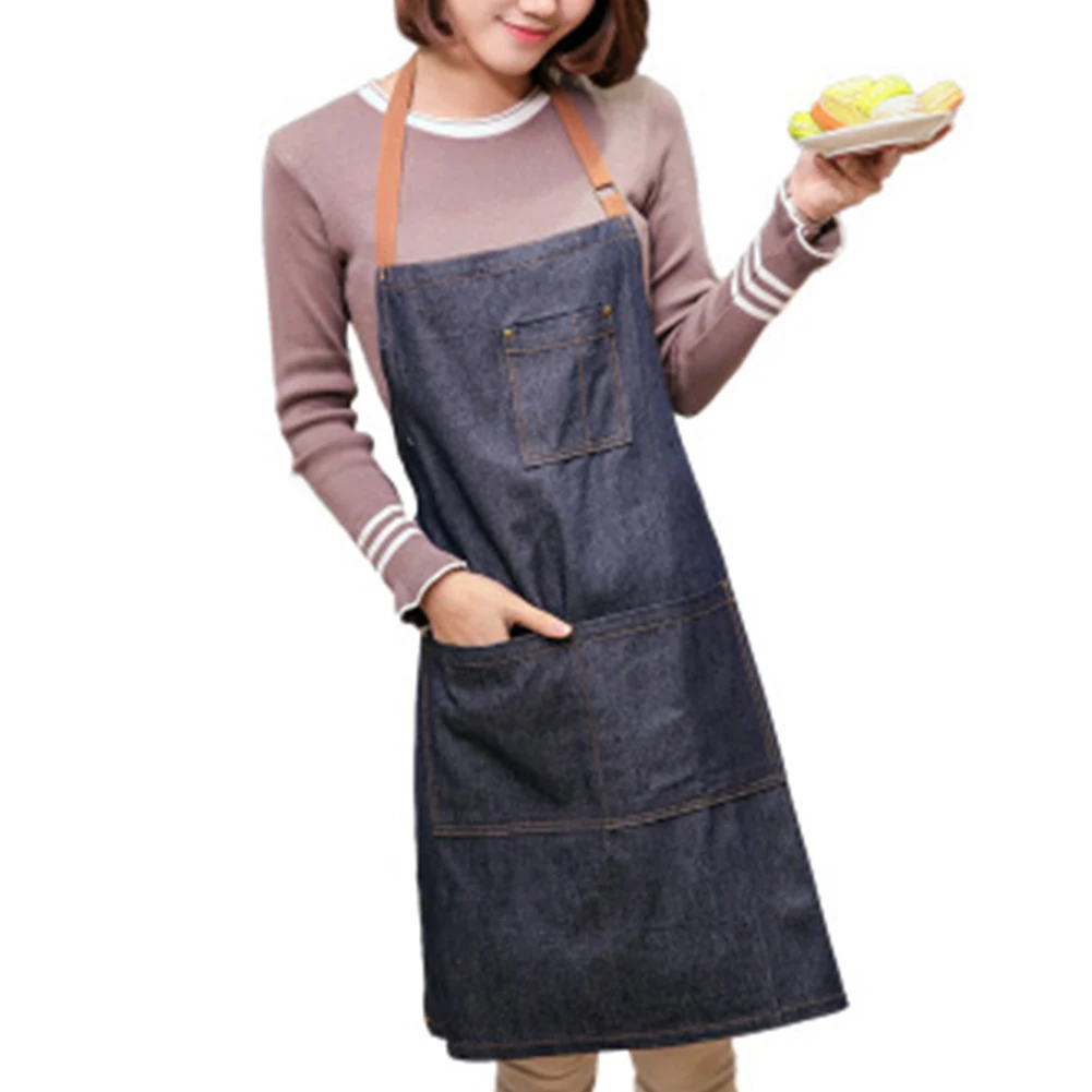 Hot kitchen Denim work Apron unisex for cooking apron for Woman man Cowboy Antifouling Chef Cooking BBQ Hanging Neck Aprons