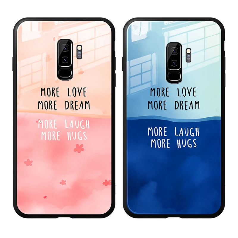 

Phone Case For Samsung Galaxy A7 A8 A6 A5 A9 2018 Case Contrast color Glass Hard Cover For For Samsung A6 A8 Plus 2018 Casing