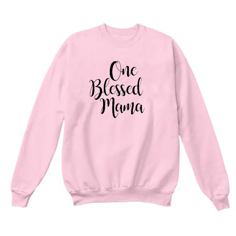 One Blessed Mama с буквенным принтом Kpop толстовки для женщин с круглым вырезом и длинным рукавом свитер в Корейском стиле пуловер уличная женская теплая верхняя одежда - Цвет: Розовый
