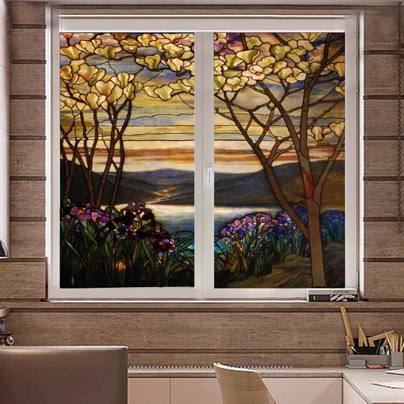 European Church Art Glass Film Stained Window Opaque Sticker Self adhesive/Static Cling Home Decor Privacy ,any size