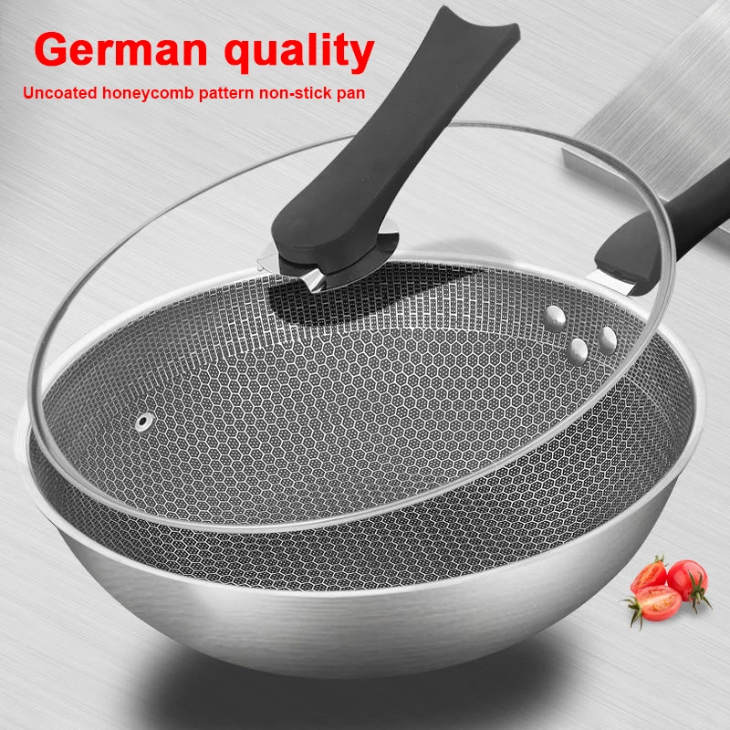 Stainless Steel Wok Nonstick Pan Without Oil Smoke Uncoated Household