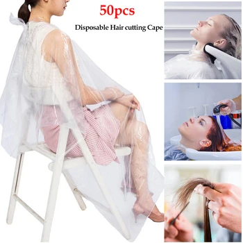 

100/200pcs 4 size Disposable Hairdressing Capes PE Waterproof Apron Cutting Dye Hair Cape Barber Transparent Hairdressing Cloth
