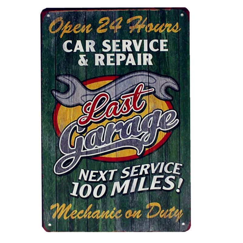 

Wall Art Signposts YN165 Open 24 Hours Wall Decor Car Service & Repair Metal Signs Last Garage Here Advertising Poster