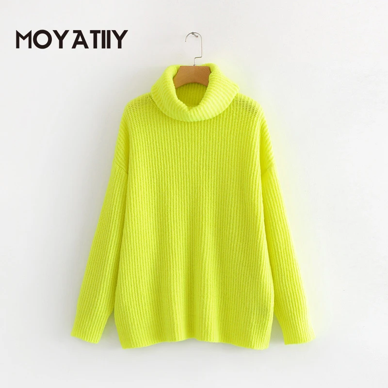 Модный женский зимний Однотонный свитер MOYATIIY яркие женские пуловеры вязаные