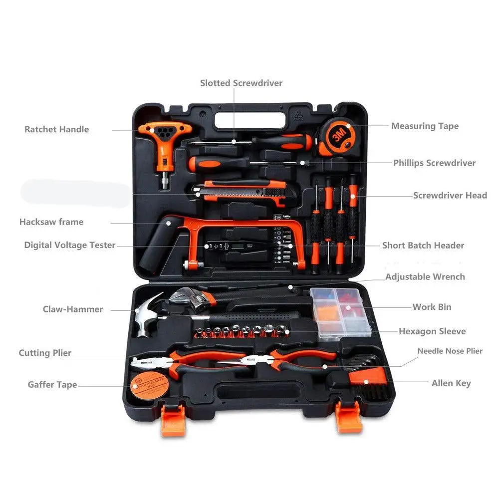 

82Pcs Hand Tool Set Household Repair Tool Kit with Plastic Toolbox Storage Case Socket Wrench Screwdriver Home Car Tool