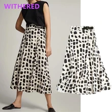 

Maxdutti england office lady vintage Zebra pattern high waist Aline Buckle midi skirt faldas mujer moda skirts womens