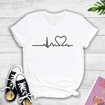

Women Tees Tshirt Summer Solid Color Casual Loose Round Neck Short Sleeve ECG Print Top Blusas T-shirt футболка женская летн