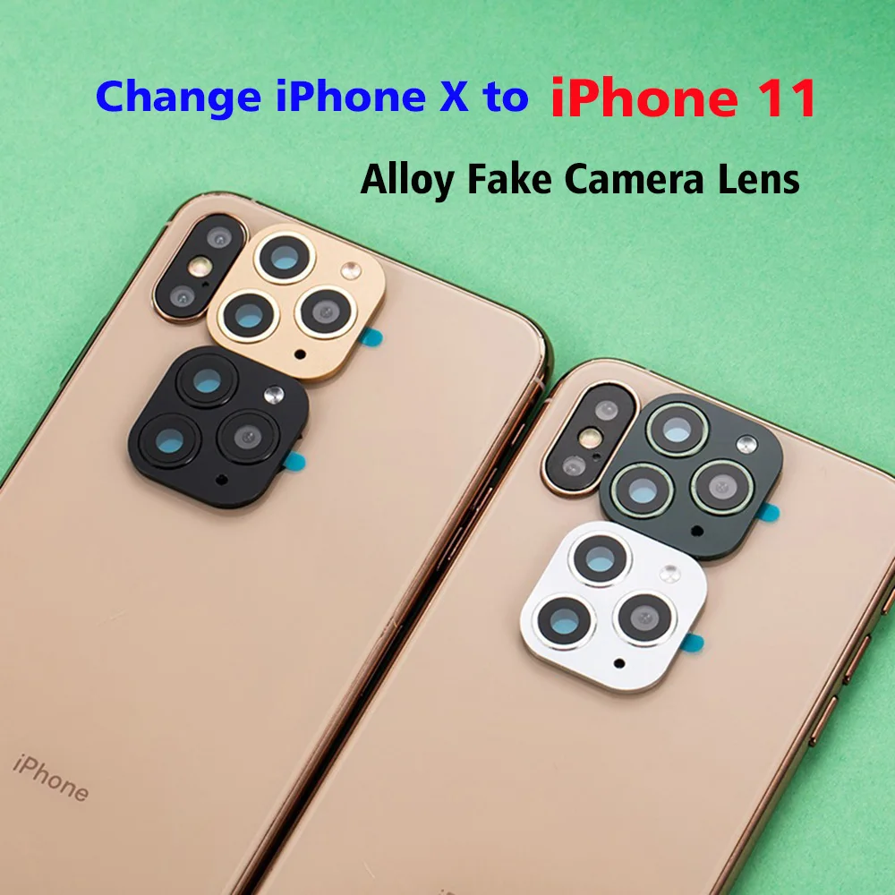 Сплав Поддельные объектив камеры пленка для iPhone X XS MAX наклейка секунд изменить на iPhone 11 Pro Max Стекло протектор кольцо Крышка