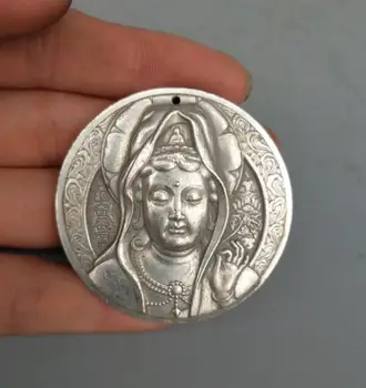 

Collection Tibetan silver hand carved Manjusri bodhisattva amulet pendant