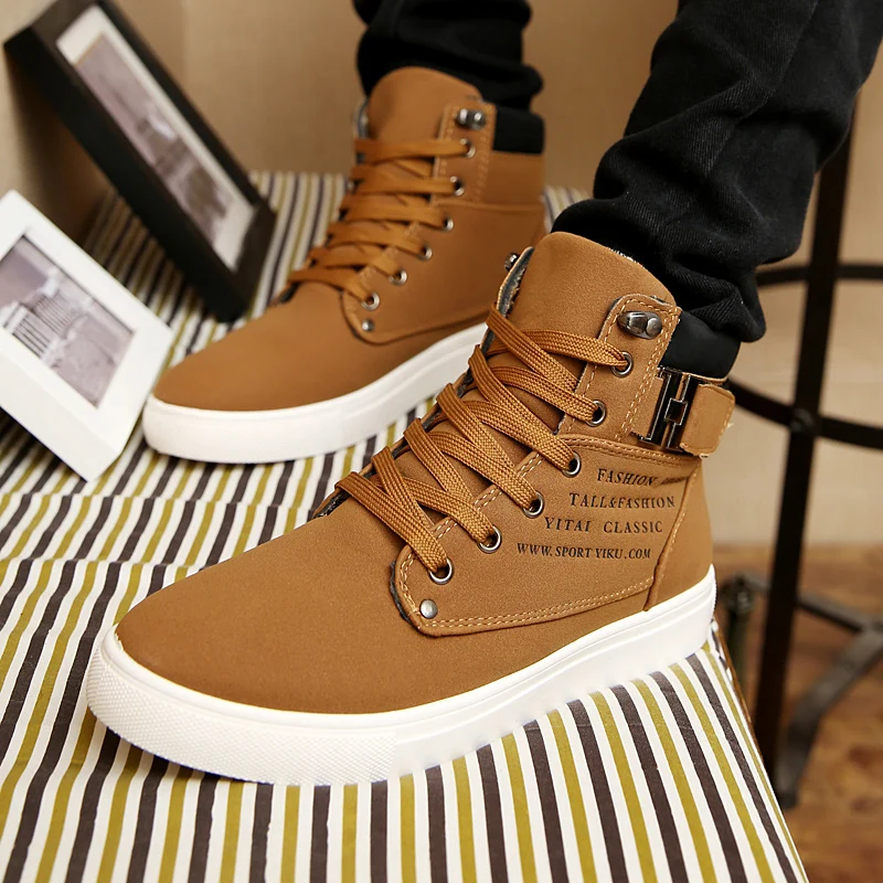 Men's Sneakers 2022 Autumn Winter Warm Matte Leather High Top Men's