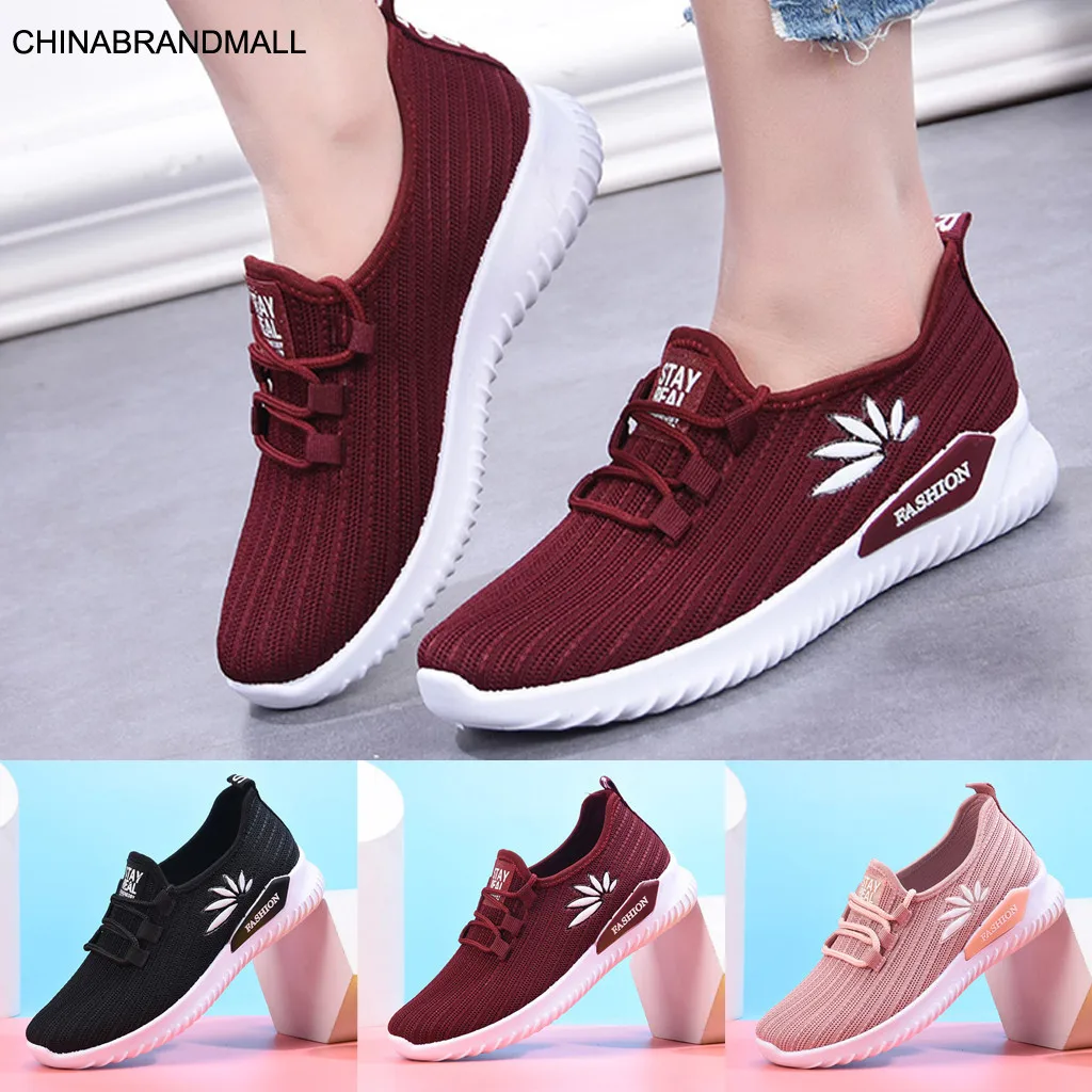 

New Women Sneakers Flying Weaving Mesh Breathable Sneakers Students Lace-up Sport Shoes Outdoor Lightweight Running Shoes
