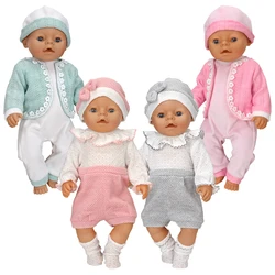 Combinaison chaussettes chapeau en laine, costume de 43cm pour nouveau né bébé vivant vêtements de poupée Zapf, américaine 16 18 pouces filles vêtements barboteuses 