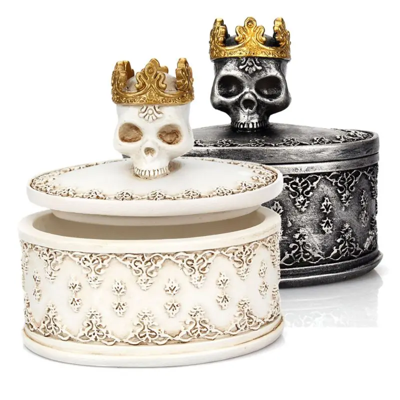 

Creative Gothic Vintage Mini Storage Box Skeleton Skull Crown Jewelry Necklace Earromgs Organizer Holder Desktop Decor